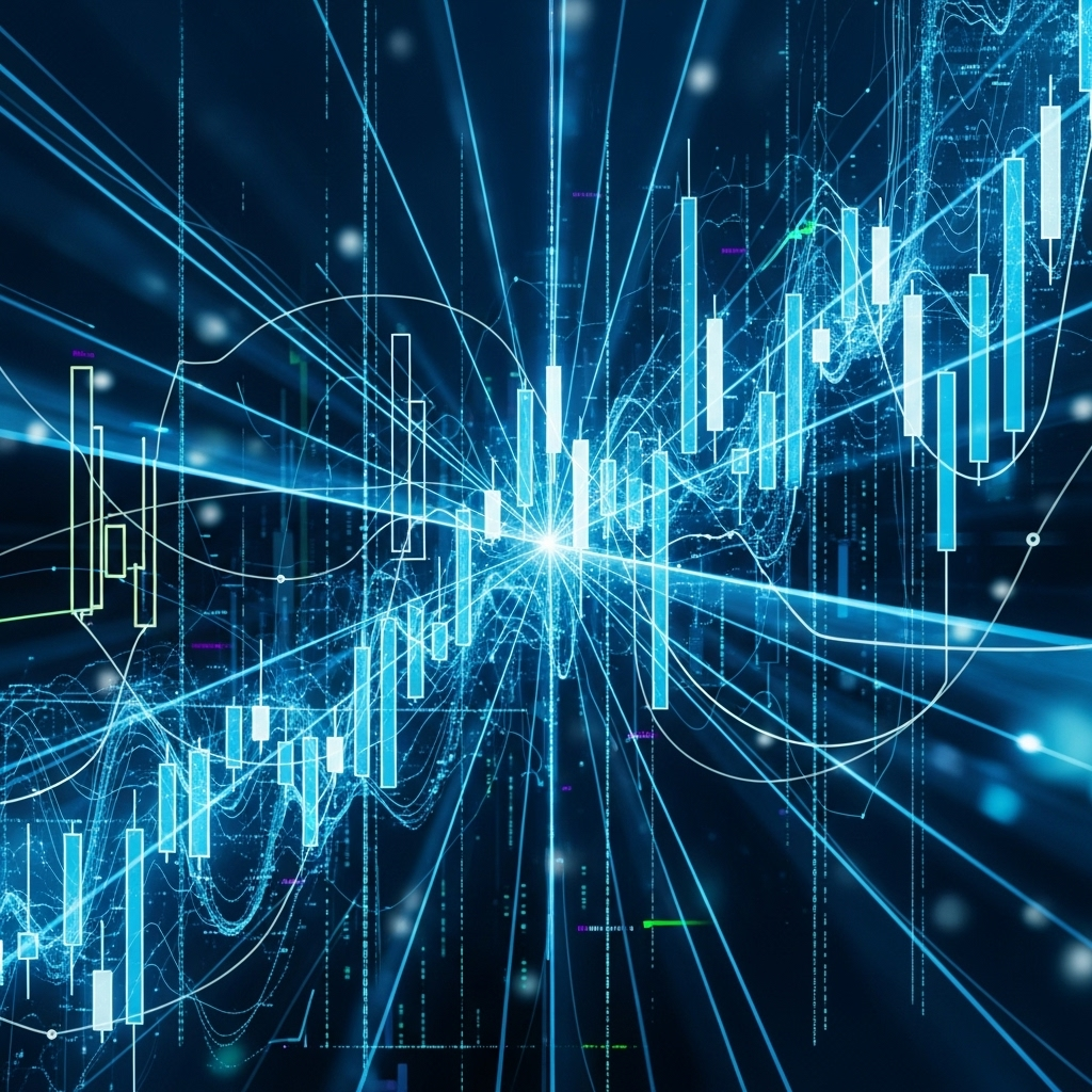 Stock market graph overlaid with ghostly code patterns.